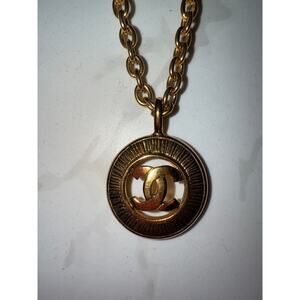 Chanel CC Sunburst Round Pendant Necklace - Gold-Tone